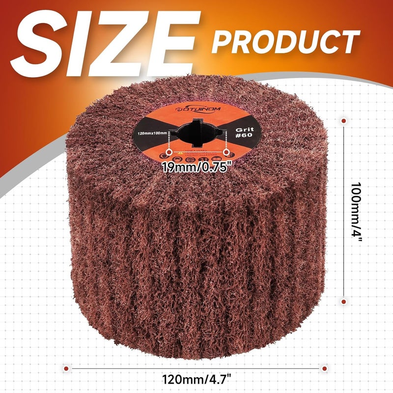 POTUINOM Non-Woven Wheel Surface Conditioning Tool, 60 Grit 120 x 100 x 19 mm Abrasive Drawing Polishing Wheel for Wood Metal Burnishing Wheel 4.7"x 4" - Image 2